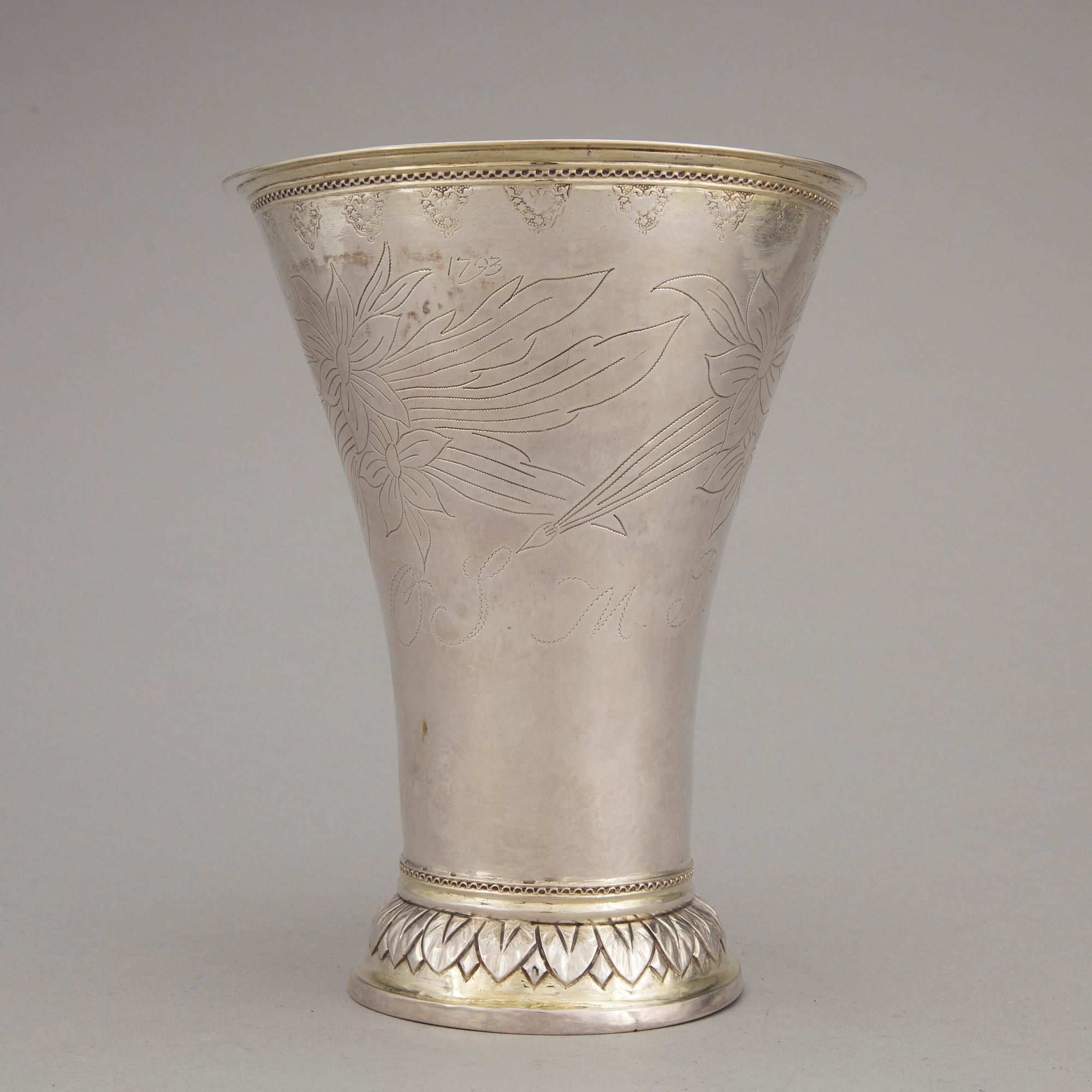 BÄGARE, silver, Olof Sedin, Gävle 1793. Vikt ca 305 gram.