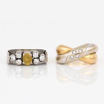 RINGAR, 2 st, 18K guld och briljantslipade diamanter. Total vikt ca 12,49 g.