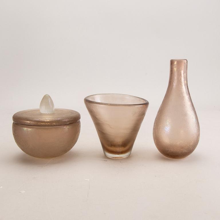 Paolo Venini, vases and lided bowl 3 pcs, Inciso, Venini Murano Italien 1950s.