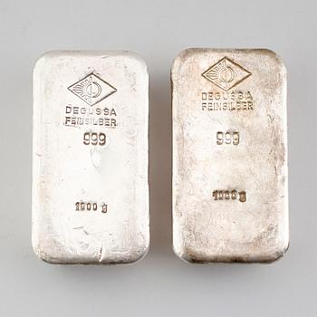 SILVERTACKOR, 2 st, finsilver, Degussa, 2000 gram.