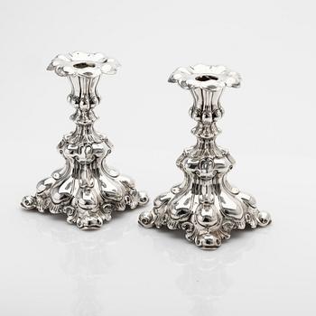 C.G. Hallberg, Candelsticks, a pair, silver, Baroque style, 1942, Stockholm.