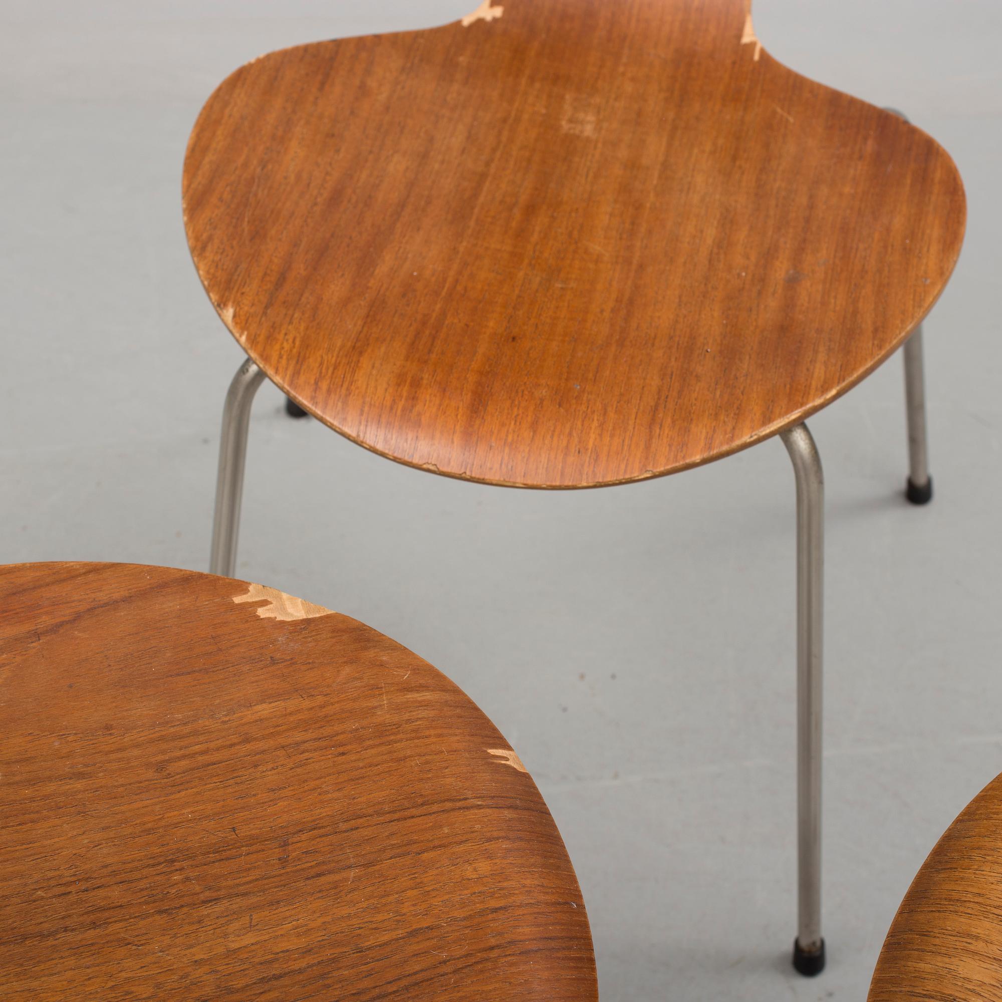 STOLAR, 3 st, "3105 / Munkegårdsstolen / Myggan", Arne Jacobsen, Fritz Hansen, Danmark, 1950-/60-tal.