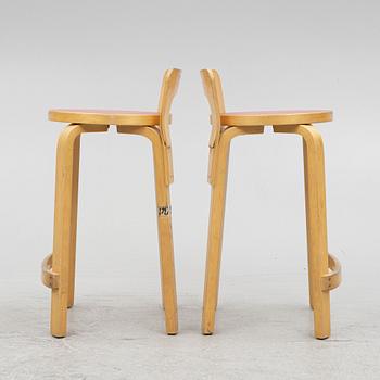 Alvar Aalto, bar stools, a pair, model K65, Artek, 2002.
