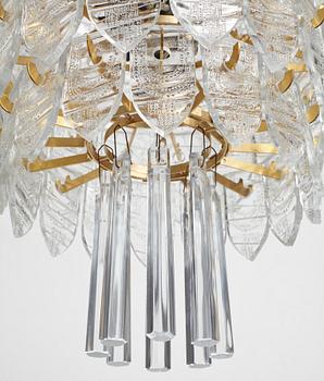 GUNNAR CYRÉN, a glass and gilt bronze chandelier, Orrefors, Sweden 1960's.