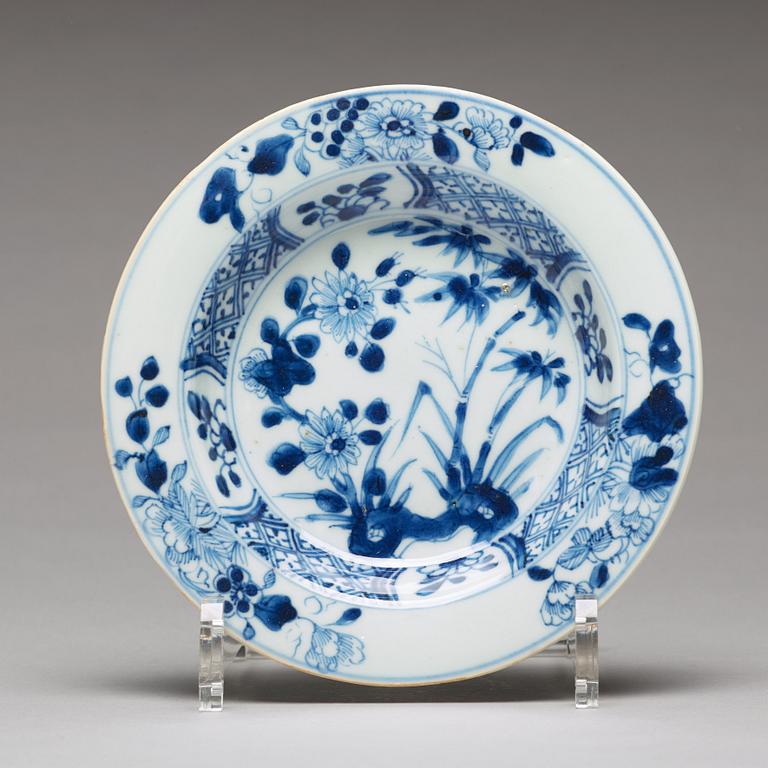 A matched set of 12 blue and white dessert dishes, Qing dynasty, 18th Century.