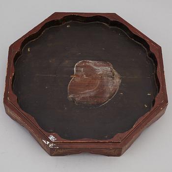 A nine piece enamel on coppar  cabaret in a wooden box, Qing dynasty.