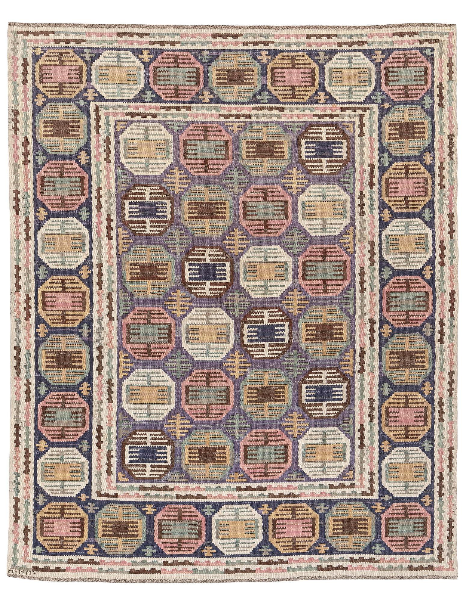 Märta Måås-Fjetterström, a carpet, 'Dukater', flat weave, c. 315 x 250 cm, signed AB MMF.