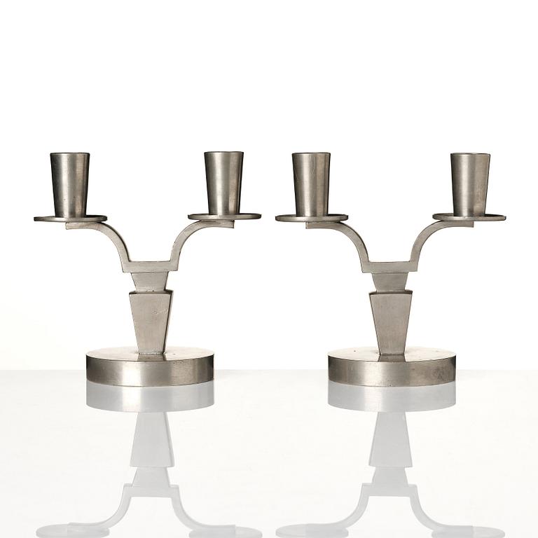 Nils Fougstedt, a pair of pewter candelabra model "1046", Firma Svenskt Tenn, Stockholm 1929.