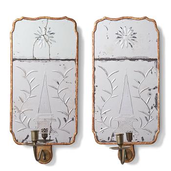 109. A pair of Swedish Rococo one-light girandole mirrors by Johan Åkerblad 1775 (master in Stockholm 1758-1799).