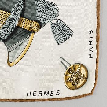 SCARF, Hermès,"Coiffures Militaires"/Vaincre au Mourir", issued 1949.