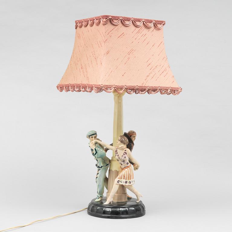 Josef Lorenzl, a creamware table lamp, model 5508, Goldscheider, Vienna, Austria, c. 1925.