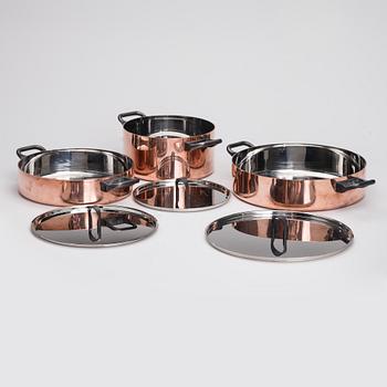 PARTI ALESSI, 8 DELAR, "La Cintura di Orione", koppar och rostfritt stål, Richard Sapper, formgiven 1986.