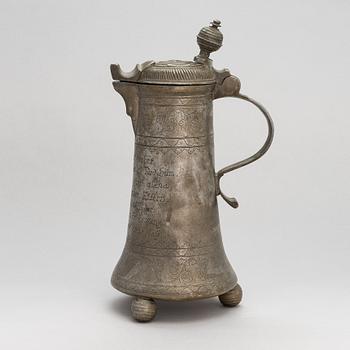 A German pewter ewer, with inscription 1744.