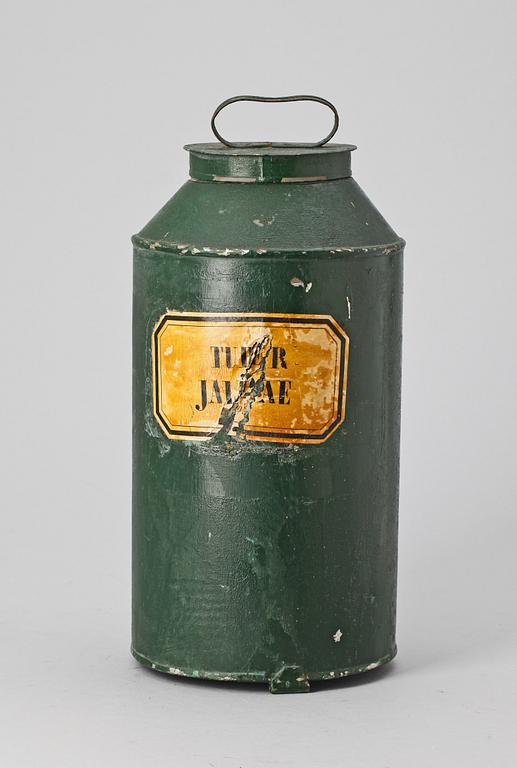 APOTEKSBURK, med lock, zink, "Tuber Jalapae". 1900-tal.