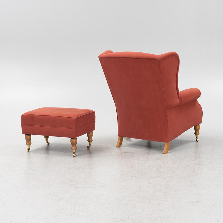 Armchair with footstool, 'York Wing Chair', Parker Knoll, 1997.