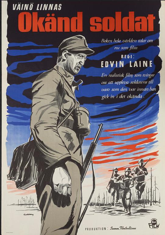 Anders Gullberg, a vintage movie poster, 'Okänd soldat (Tuntematon sotilas)', 1955.