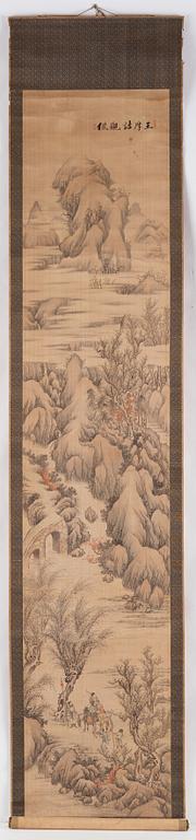 A Chinese scroll painting, unknown artist, watercolour and ink on silk, Qing dynasty, 19th Century.