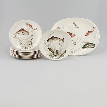 FISKSERVIS, 11 delar, flintgods, Johnson Bros, England, 1900-talets andra hälft.