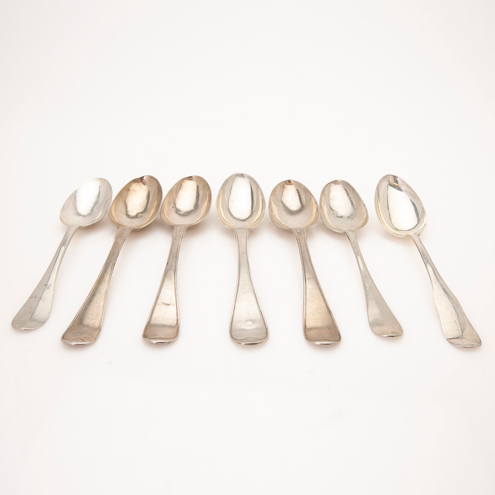 Collection of tablespoons, 28 pieces, silver, by 9 different master silversmiths, Kristianstad, 18th/19th century.