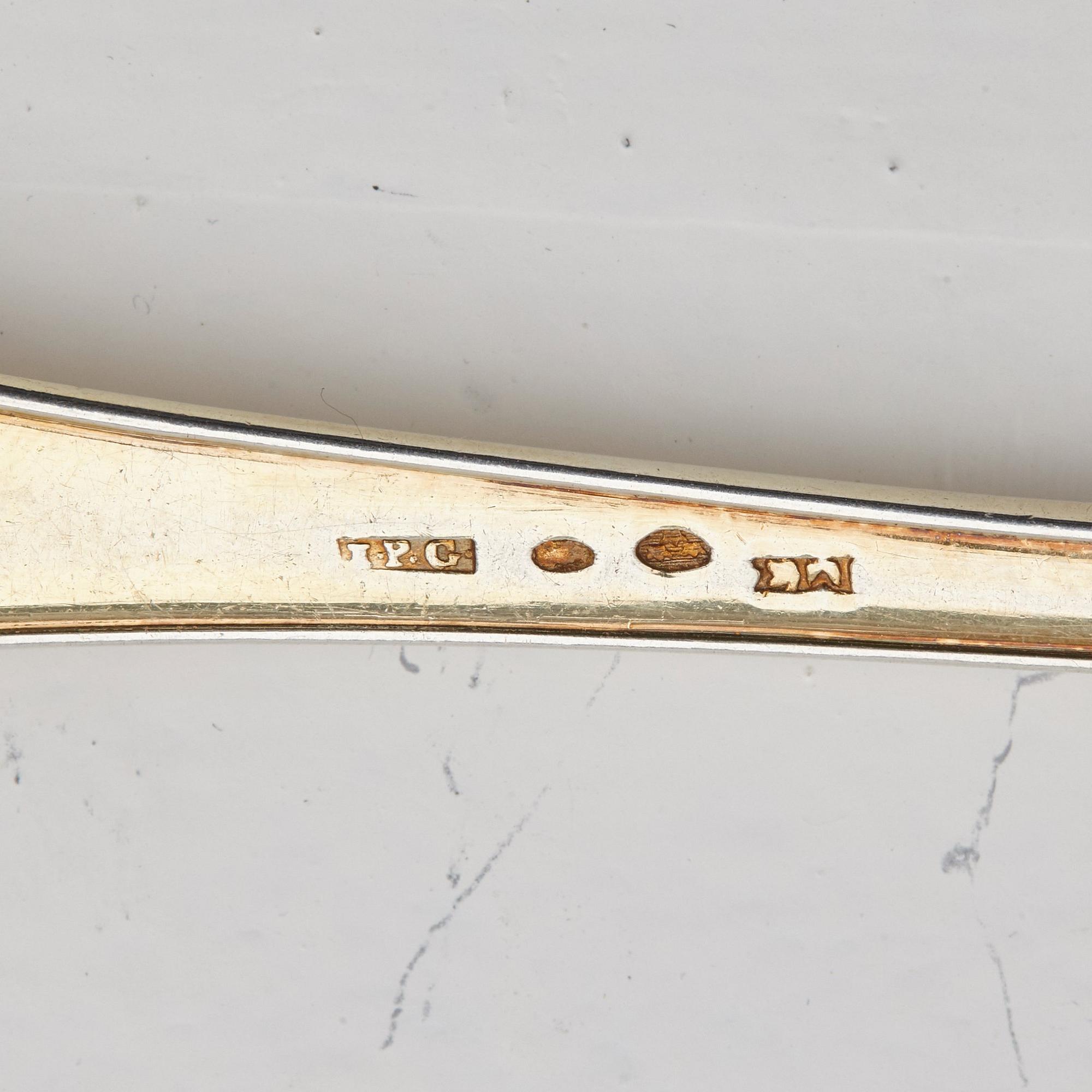 A Swedish 19th / 20th century 36 piece silver-gilt dessert-cutlery, mark of JP Gonvall, Stockholm 1818-1821 and.
