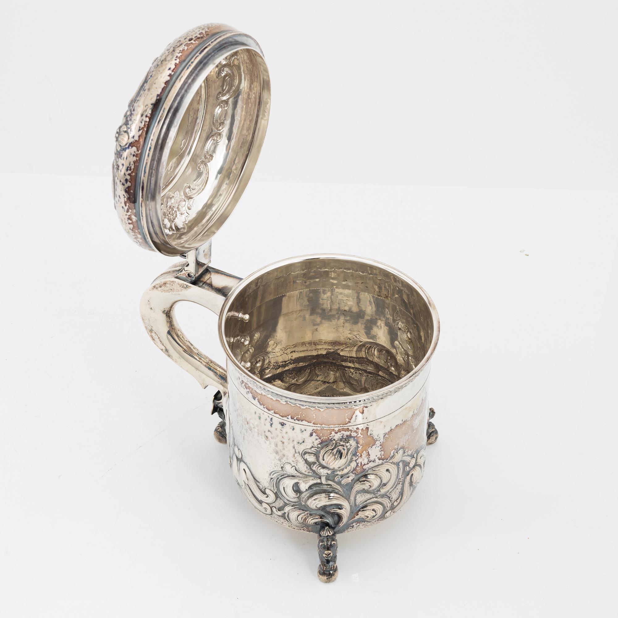 Dryckeskanna, silver, barockstil, CG Hallberg, Stockholm, 1947.