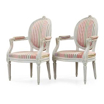 1201. A pair of Gustavian late 18th century armchairs by Erik Öhrmark, master 1777.