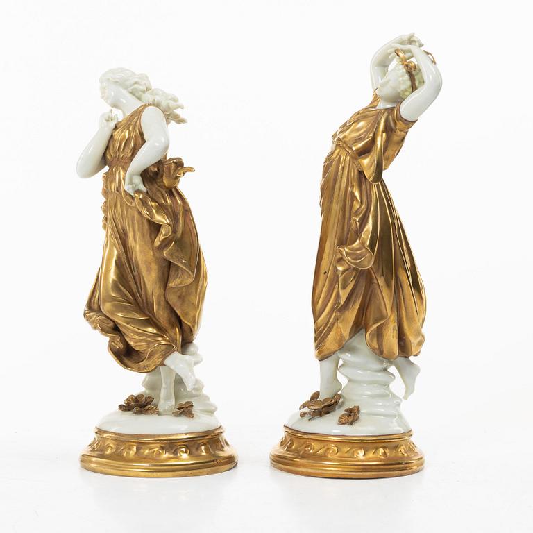 A pair of gilt "Muse" porcelain figurines, Volkstedt, first part of the 20th century.