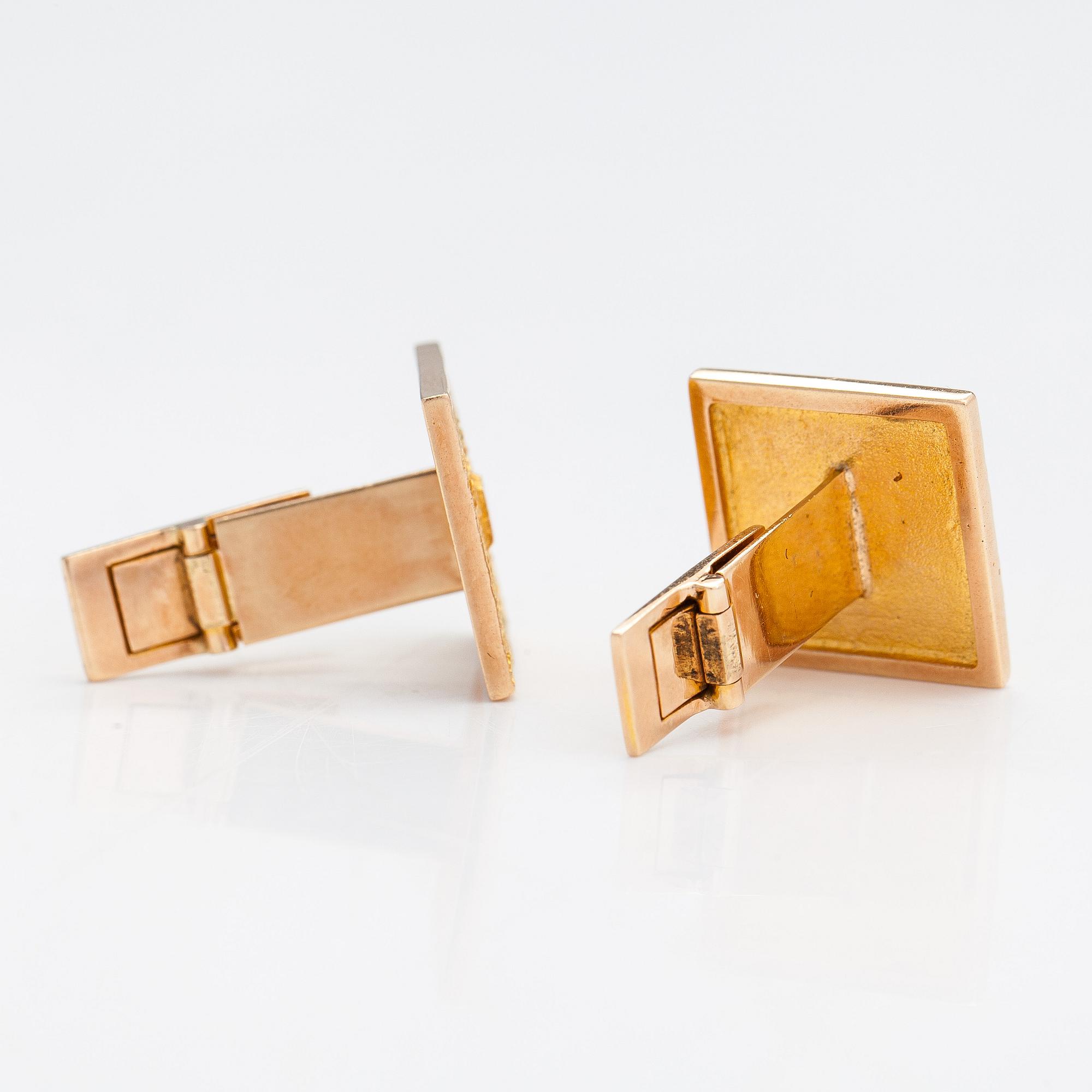 Björn Weckström, manschettknappar  och slipsnål, "Ruta", 14K guld, Pekka Anttila samt Lapponia.