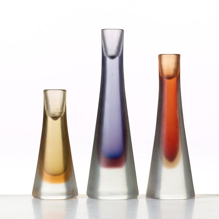 Paolo Venini, a set of three "Incisi" glass candleholders, Venini, Murano, Italy 1950's, model 4809.