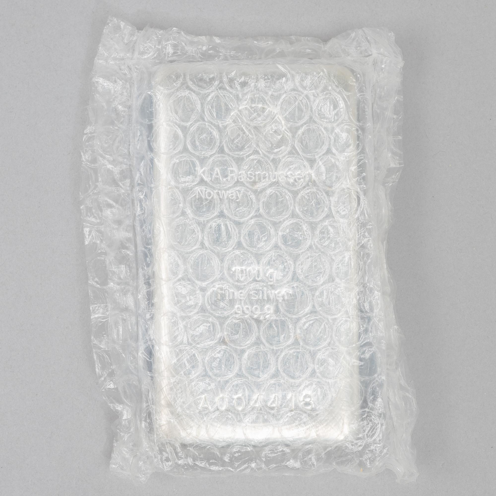 A silver bar, 1000 grams of fine silver, K.A. Rasmussen, Norway.
