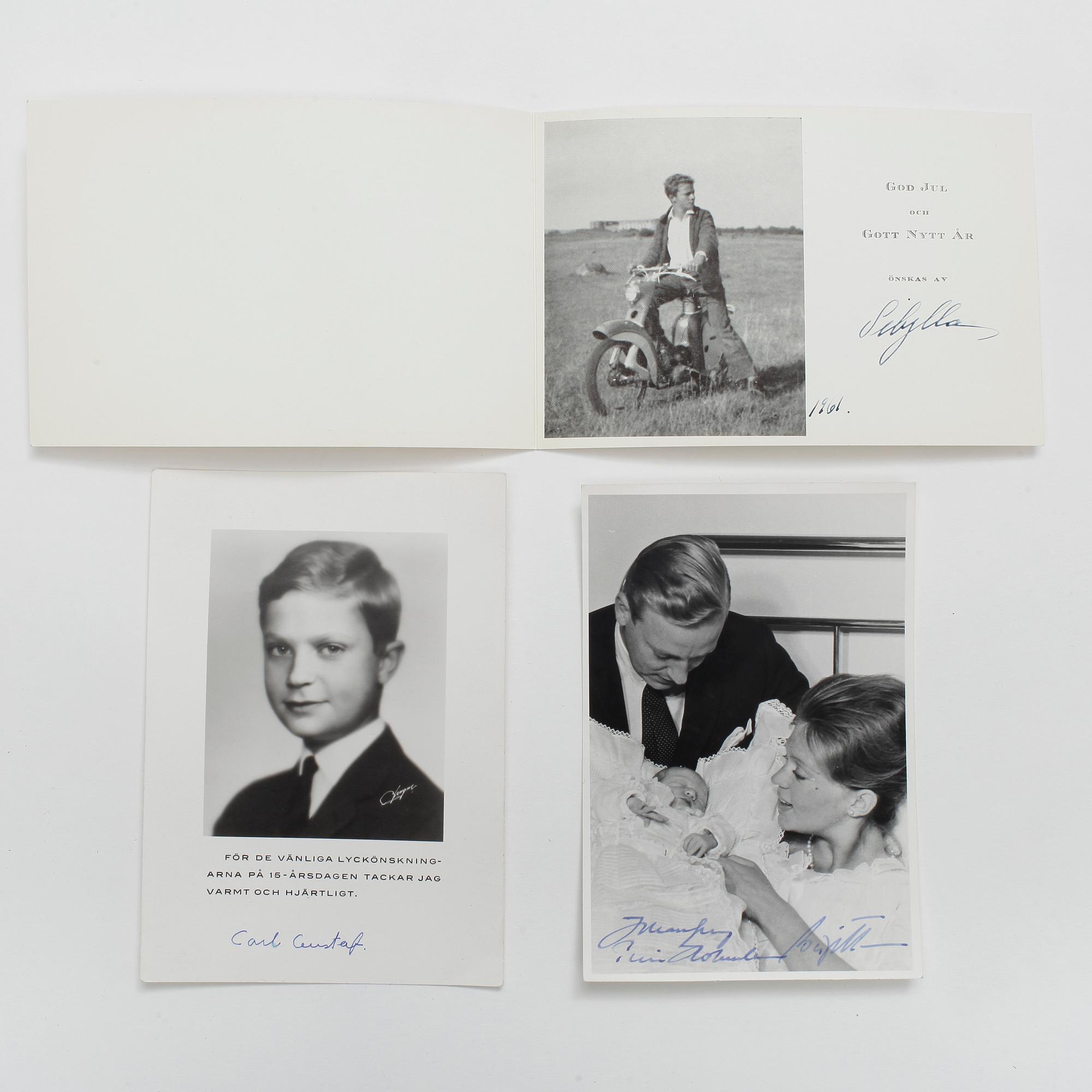 KUNGLIGA AUTOGRAFER PÅ FOTO, 3 st, Prinsessan Sibylla och Kronprins Carl Gustaf samt Prinsparet Hans Georg Hohenzollern.