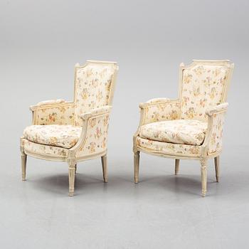 A matched pair of Directoire style armchairs, end of 18th Century and 19th Century.