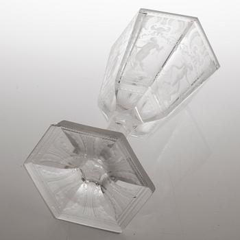 A glass vase, "Sex Gracer" by Simon Gate, Orrefors, second quarter of the 20th century.
