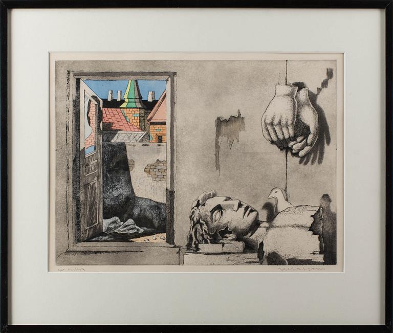 AXEL OLSON, färgetsning, signerad, epr. d'artiste.