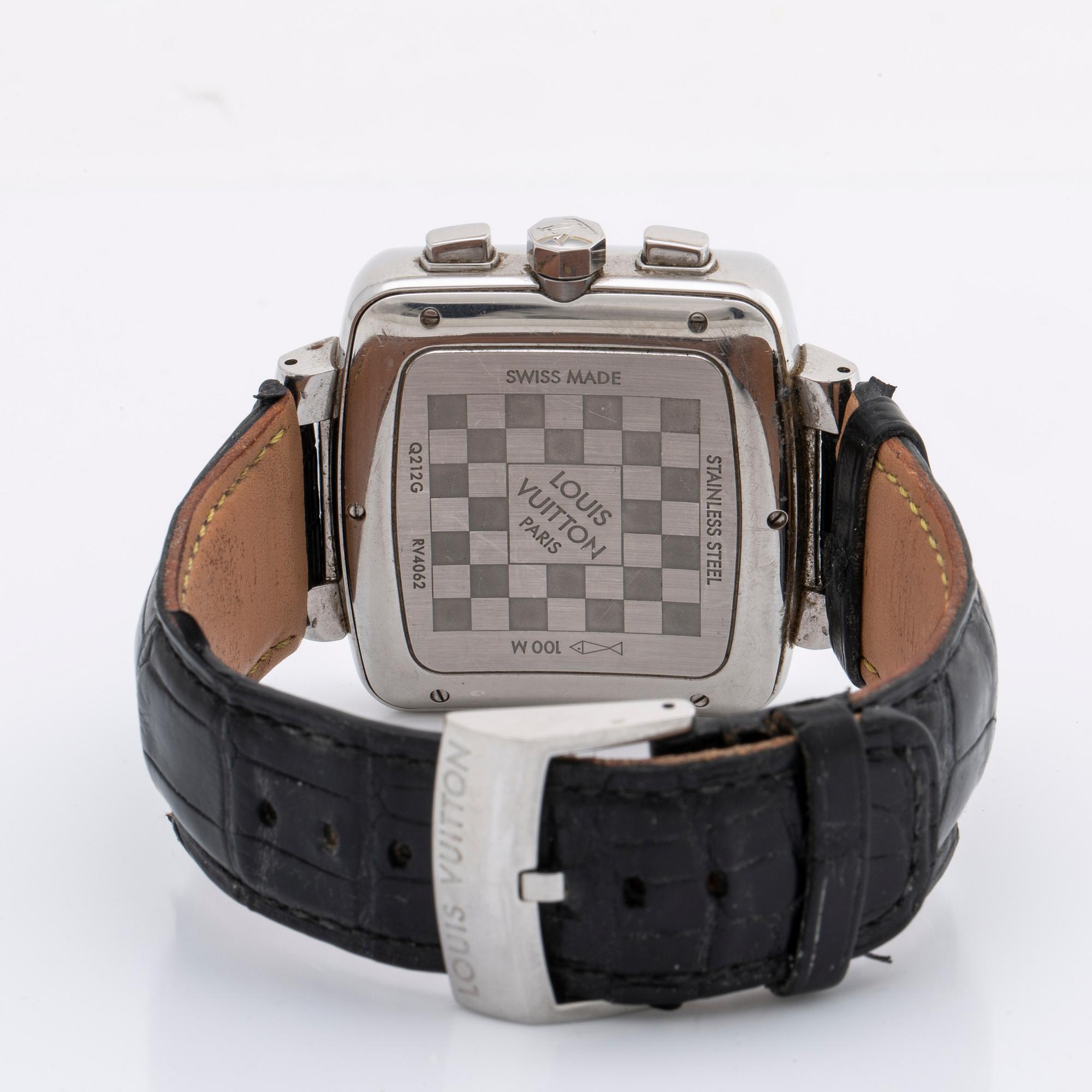 LOUIS VUITTON ARMBANDSUR 40 mm, stål, automatisk, original läderarmband, originaletui.