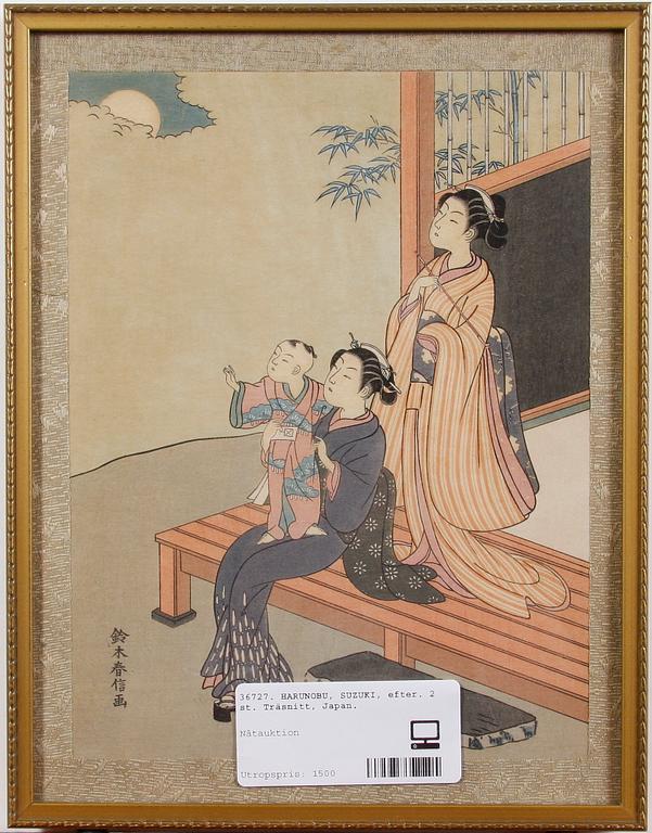 HARUNOBU, SUZUKI, hans efterföljare, 2 st, träsnitt, Japan.