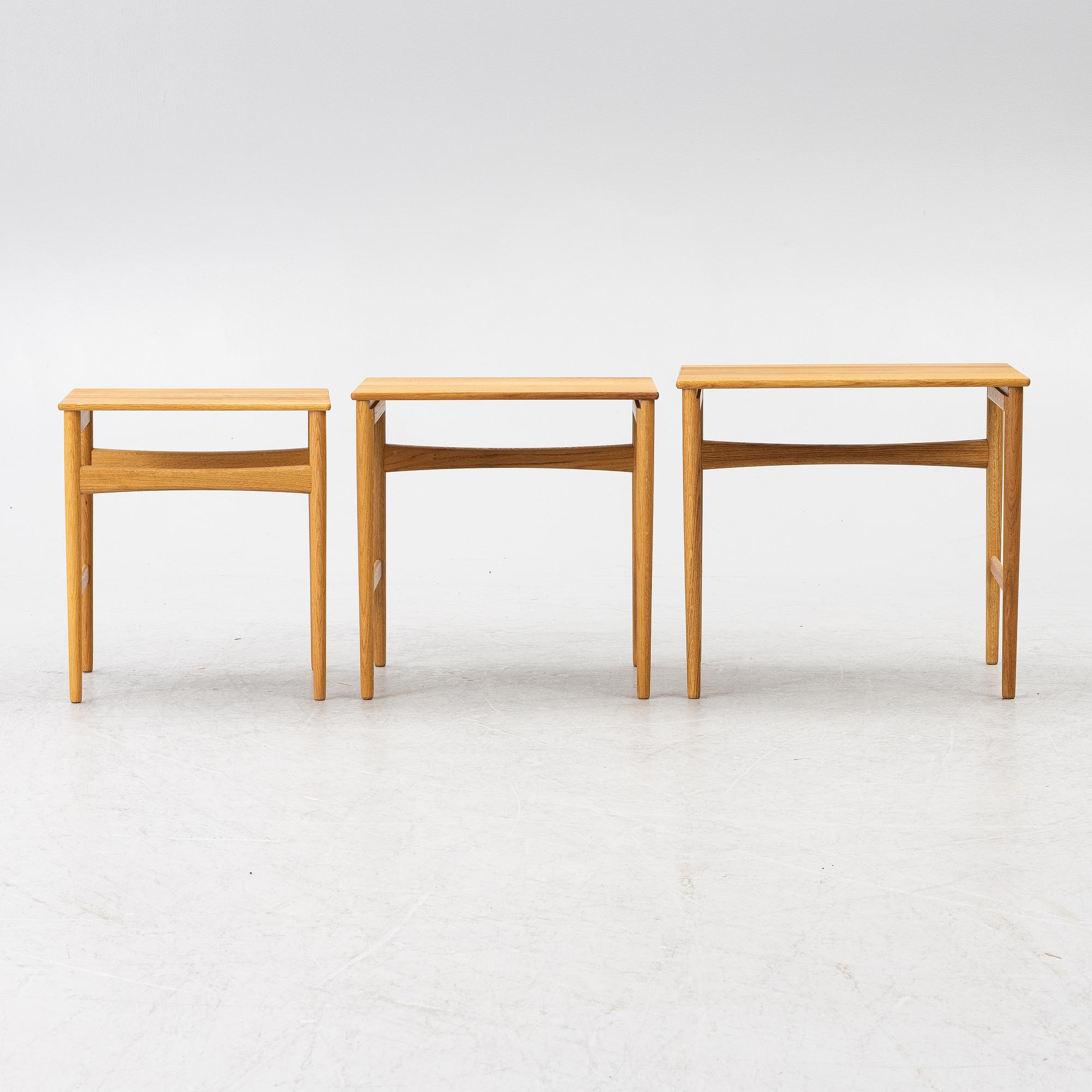 Hans J. Wegner, a 3 pieces nesting table, CH004, Carl Hansen & Søn, Denmark, contemporary.