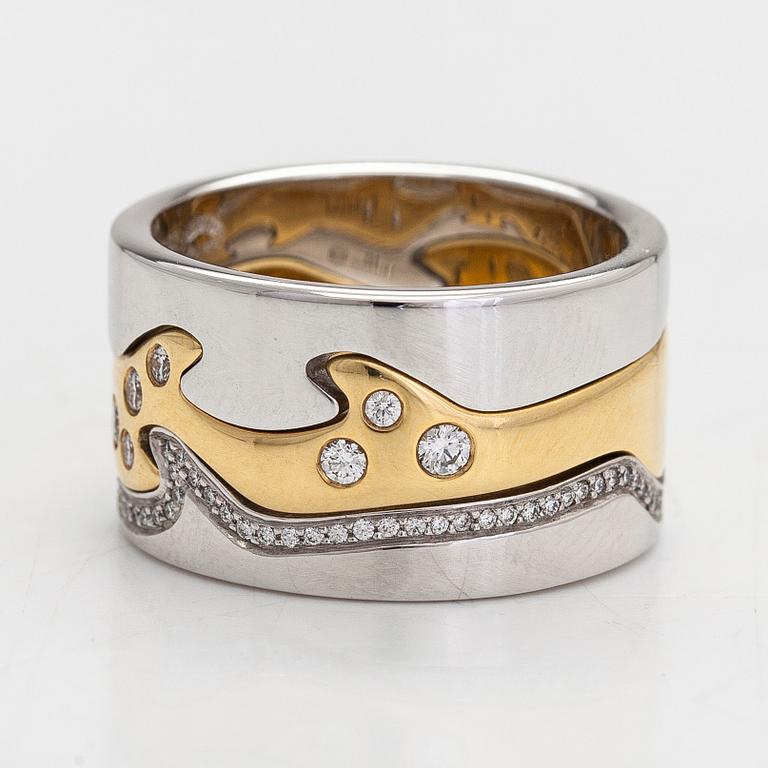 Georg Jensen, ring, "Fusion", set of 3, 18K gold/white gold with diamonds totalling approximately 0.34 ct.