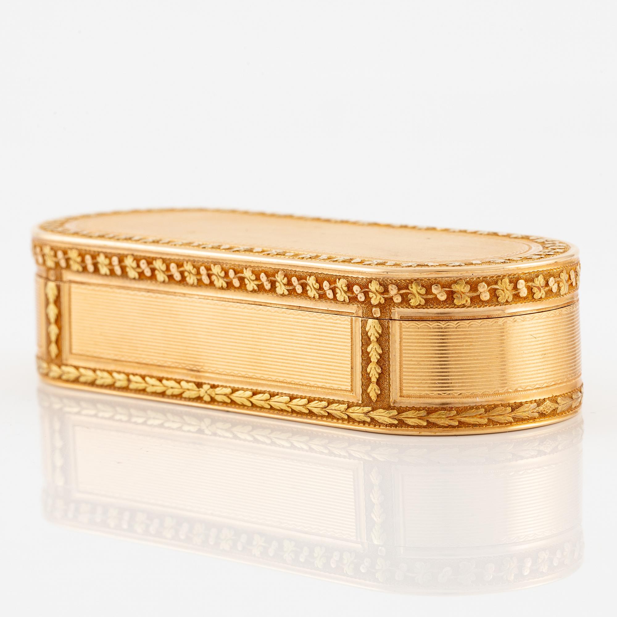 A Swedish 18th century 18K gold-box, mark of Friedrich Fyrwald, Stockholm 1794.