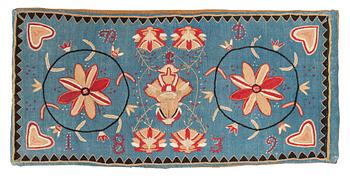 258. An embroidered carrige cushion, c. 92 x 44 cm, Scania, Sweden, signed BD and dated 1839.