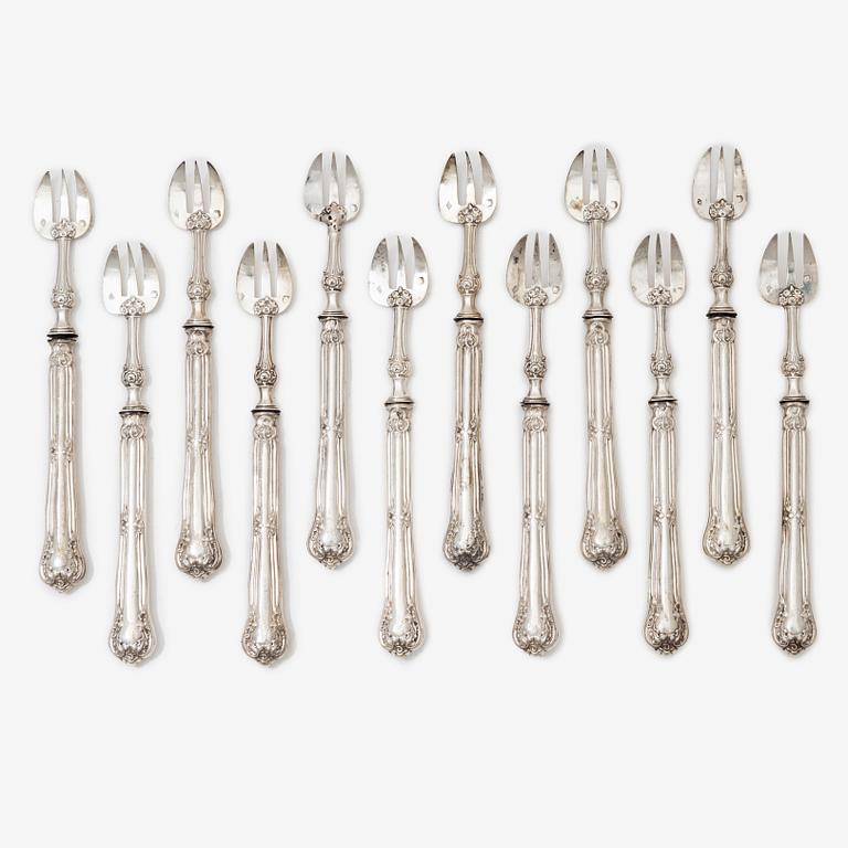 Philippe Berthier, twelve silver oyster forks, Paris, France, 1841-1851.
