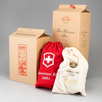 STEIFF, five teddy bears, "Giengen an der Brenz", Toots Thielemans Bear", "Victor the adventurer Teddy bear" etc.