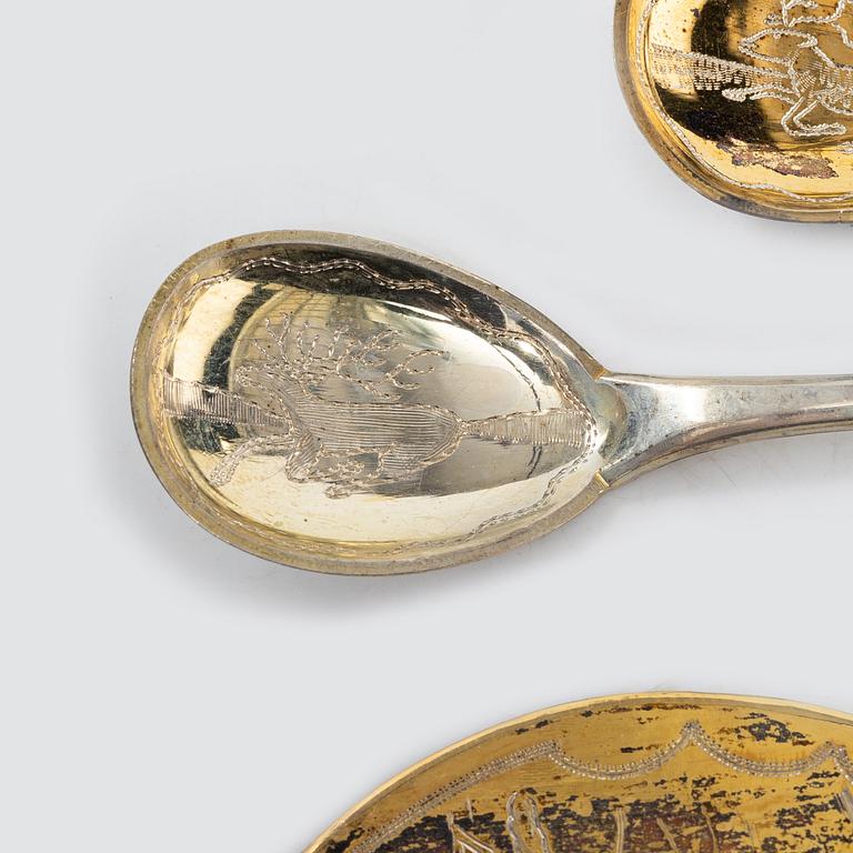 A set of fourteen Swedish silver spoons and server, including with mark of CO Persson Ab, Haparanda 1957.