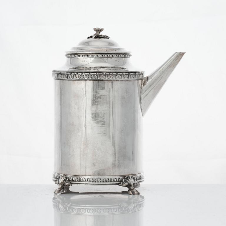 Pehr Zethelius, kaffekanna, silver, Stockholm 1792. Gustaviansk.
