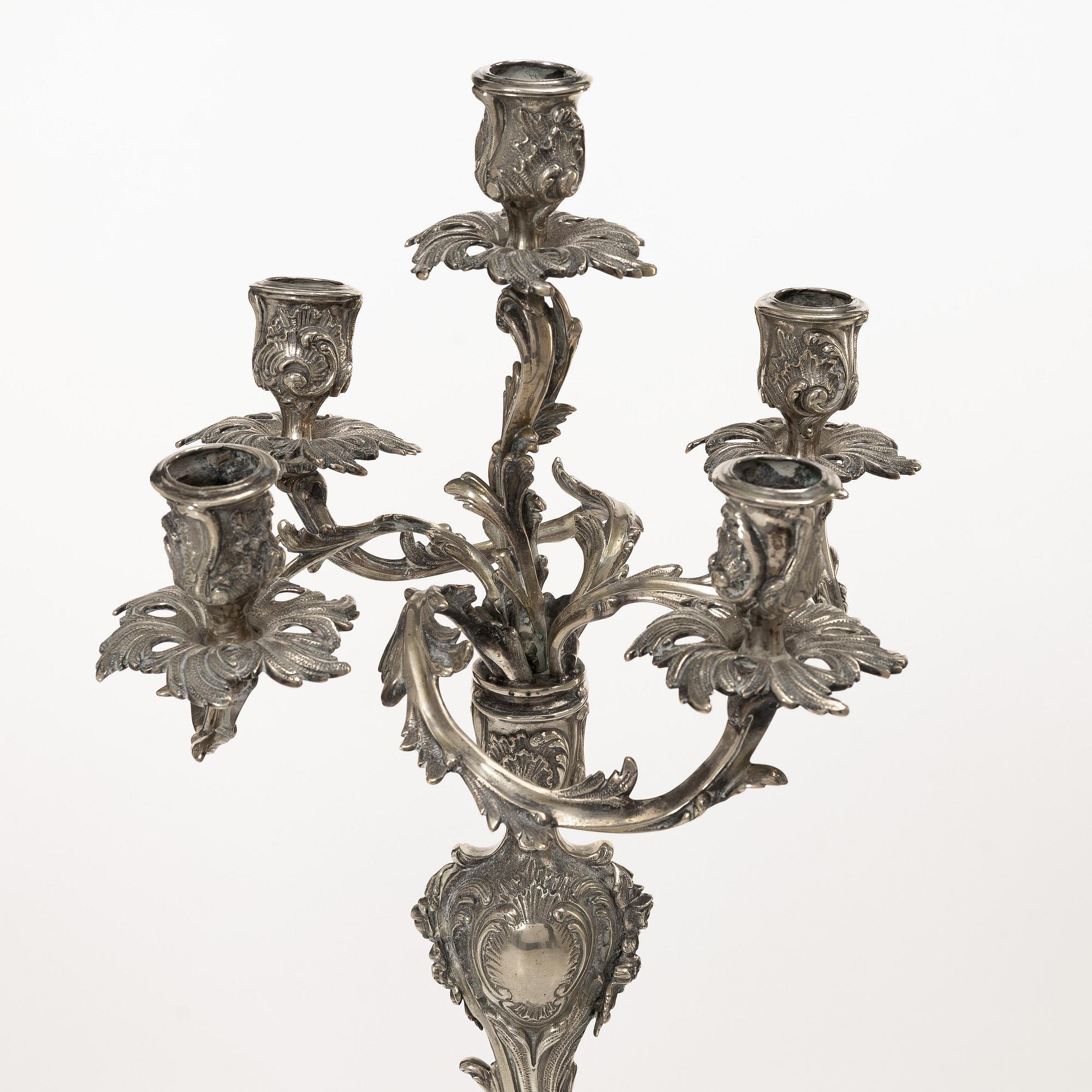 Candelabrum, silver, Rococo style, 20th century.