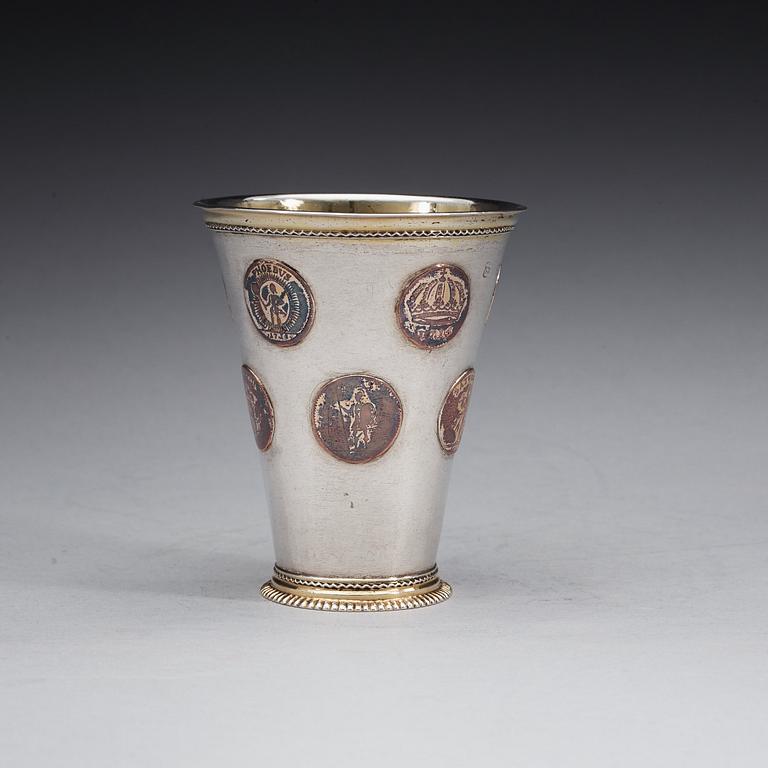 A Swedish 18th century parcel-gilt beaker, marks of Magnus Myrman, Norrköping (1706-1730).
