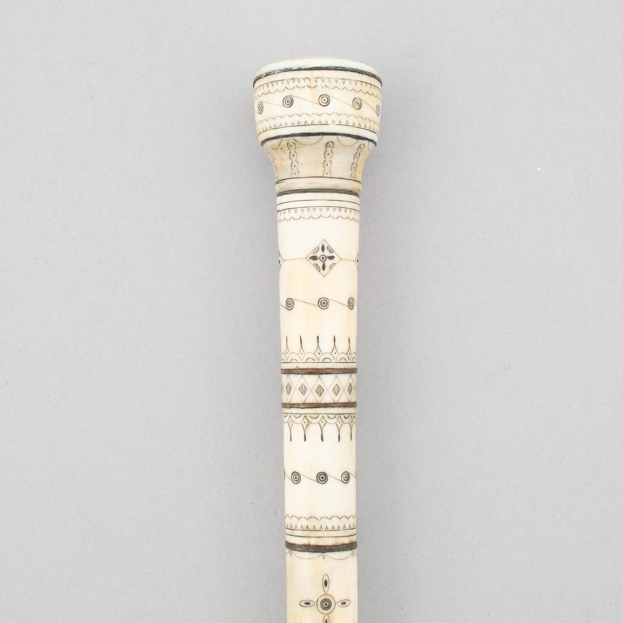 Unidentified craftsman, reindeer antler stick. signed Ns 1959.