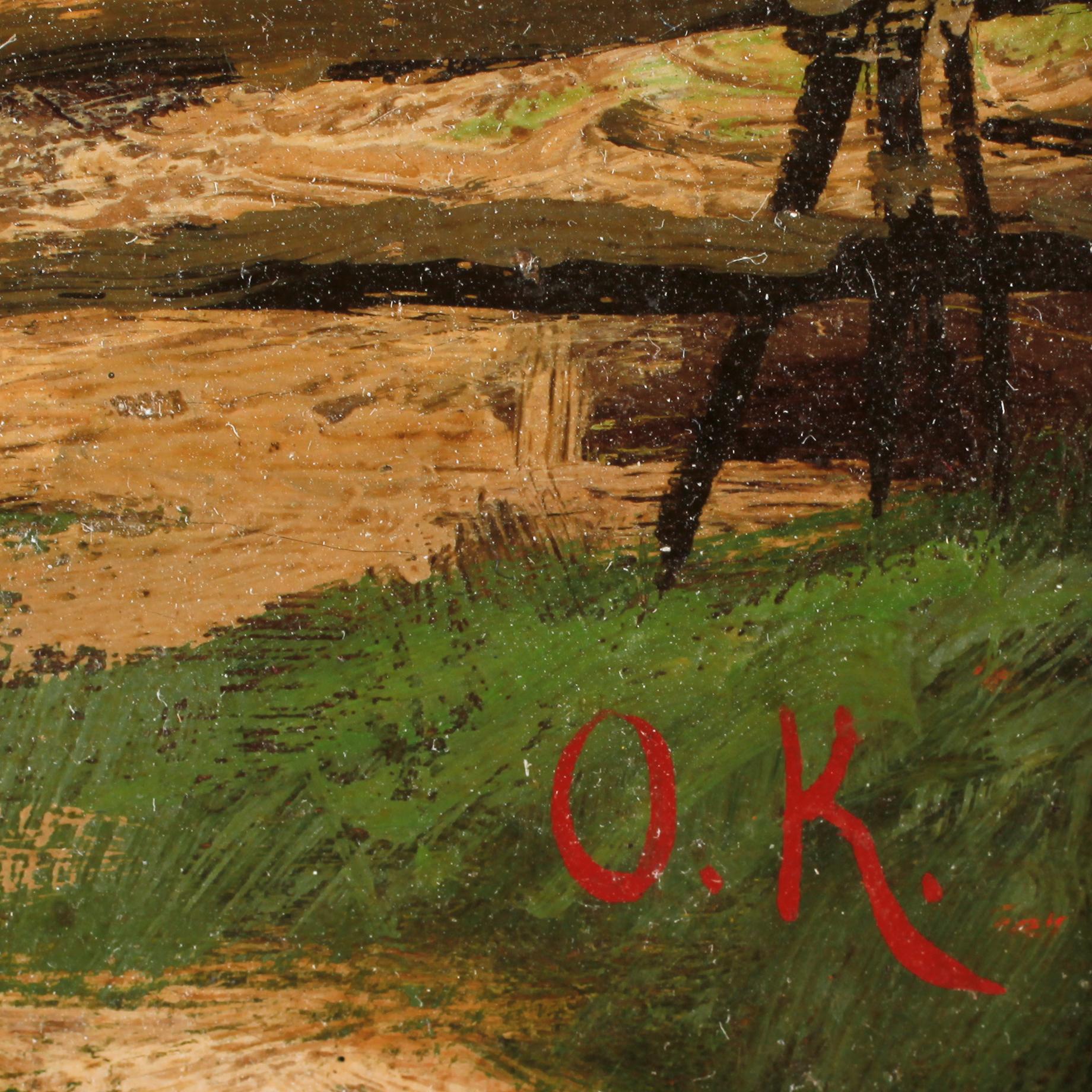 OKÄND KONSTNÄR, olja på pannå, monogramsign OK. 1900-talets början.