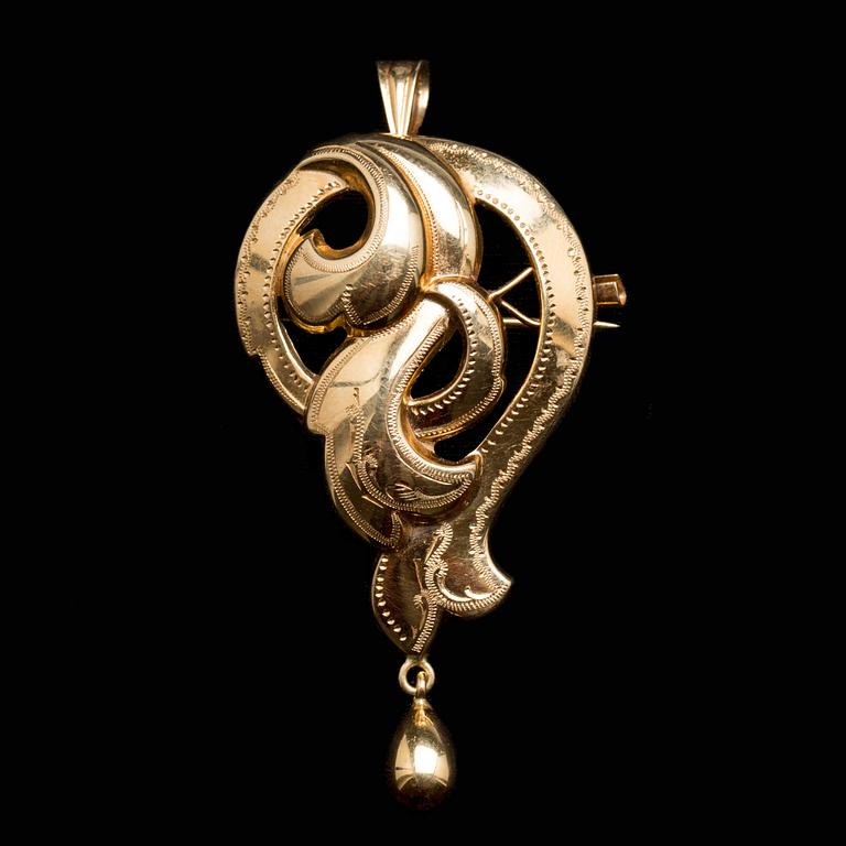 BROSCH, 18 k guld. Gustav Dahlgren & Co, Malmö, 1950. Vikt ca 3 gram.