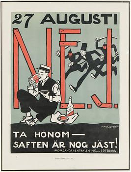 FÖRBUDSAFFISCHER, 5  st, serigrafier, Albert Proessdorf, utgivna av Propagandacentralen N.E.J, Göteborg 1922.